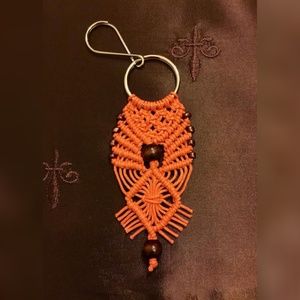 Orange Macrame Key Chain, Purse Accessory